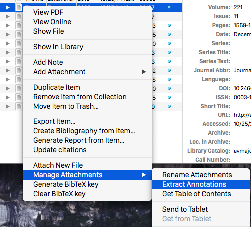 ZotFile extract annotations command